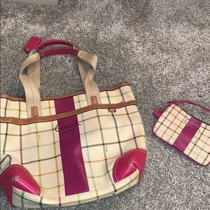 Multi color Coach purse with matching wristlet